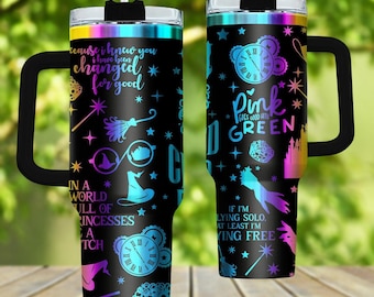 Vaso grabado de 40 oz, Elphaba, taza de bruja malvada, artículos para beber de musicales de Broadway, regalos de brujas, vaso de acero inoxidable con estética verde