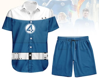 Sue Storm Costume Button Shirt Shorts, Invisible Woman Cosplay Outfit, Fantastic Four Button Shirt Set, Superhero Cosplay Button Shirt