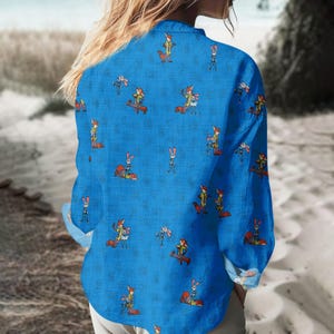 Zootopia Blouse Shirt, Disney Character Linen-look Shirt, Fox And Bunny Button Down Blouse, Cartoon Vacation Shirt, Birthday Gift