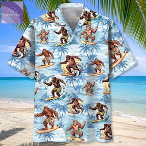 Bigfoot Tropisches Hawaii-Hemd, Bigüße Button-Up-Hemd, Sasquatch Bigfoot Shirt, Sommer-Strand-Shirt, Urlaubs-Shirt, Hawaii-Hemd
