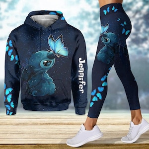 Sudadera con capucha de Stitch personalizada, leggings para mujer, pantalones de yoga de Disney, sudadera con capucha de película de dibujos animados, regalo de Lilo y Stitch, leggings de entrenamiento