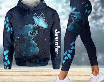 Personalized Stitch Hoodie, Leggings For Women, Disney Yoga Pants, Cartoon Movie Hoodie, Lilo And Stitch Gift, Workout Leggings