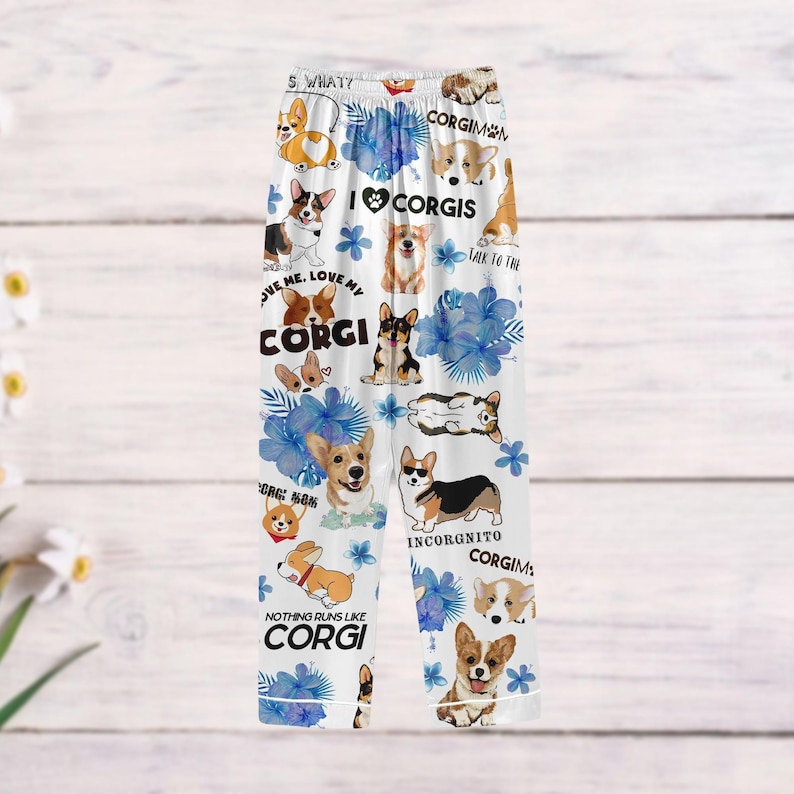 Corgi Dog Pajamas Set, Corgi Floral Pajamas, Cute Pet Mom Long Sleeve Pyjamas, Animal Holiday Pjs, Corgi Mom Gift, Corgi Mama Pjs