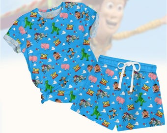 Disney Toy Story T-Shirt And Shorts Set, Buzz And Woody Summer Pajamas Sets, Cute Disney Trip Clothes, Toy Story Characters Tshirt