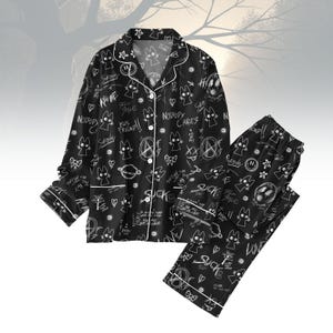 Slender Bunny Horror Pajama Set, Dark Aesthetic Pajamas, Nobody Cares Graffiti Sleepwear, Creepy Cute Loungewear, Edgy Goth Nightwear