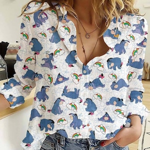 Chemise chemisier Bourriquet Disney, chemisier boutonné Winnie l'ourson, chemise dessin animé Bourriquet pour femme, cadeau Disney âne triste, tenue Bourriquet