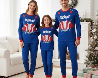 Conjunto de pijama de manga larga de superhéroes, pijamas navideños para niños y toda la familia, pijamas a juego de los Vengadores, regalo navideño