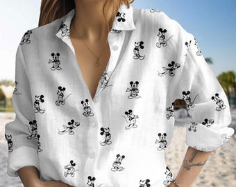 Mickey Mouse Blouse Shirt, Disney Mouse Button Up Shirt, Mickey Vacation Top, Magic Kingdom Blouse Shirt, Summer Disneyland Outfit