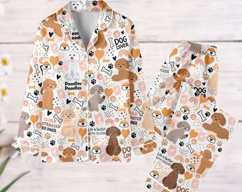Poodle Dog Pajamas Set, Poodle Mom Holiday Pajamas, Cute Dog Pjs, Gift For Poodle Lover, Poodle Owner Gift, Animal Pet Lover Pajamas