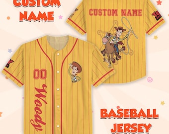 Camiseta de béisbol personalizada de Woody, camiseta a juego de Toy Story, atuendo del equipo de béisbol de Disney Cowboy, camiseta de Toy Story para niños y adultos.