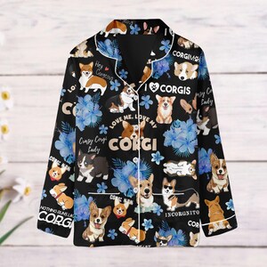 Corgi Dog Pajamas Set, Corgi Floral Pajamas, Cute Pet Mom Long Sleeve Pyjamas, Animal Holiday Pjs, Corgi Mom Gift, Corgi Mama Pjs