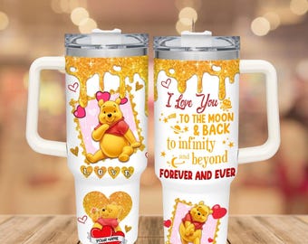 Vaso de Winnie the Pooh de 40 oz para San Valentín, vaso personalizado de oso Pooh, regalo de luna de miel de Disney, regalo de San Valentín, regalos de aniversario