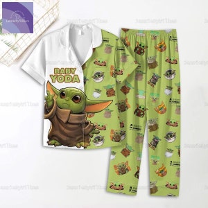 Conjunto de pijama de Baby Yoda, pijama de manga corta de The Mandalorian, pijama de vacaciones de Grogu, pijama de película de dibujos animados lindos, pantalones de pijama de Yoda