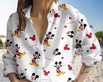 Mickey Mouse Blouse Shirt, Disney Vintage Blouse Shirt, Magic Kingdom Outfit, Disneyland Vacation Top, Mickey Mouse Blouse Shirt