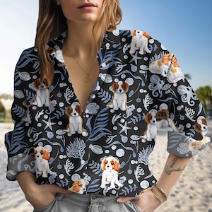 Cavalier King Charles Spaniel blusskjorta, hund casual skjorta, Cavalier King skjorta, blusskjorta kvinnor, blusar toppar kvinnor, present till mamma