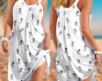 Micky Maus Sling Sommerkleid, Disney Micky Ärmelloses Kleid für Frauen, Disneyland Outfit, Park Day Sommerkleid, Mickey Beach Kleid