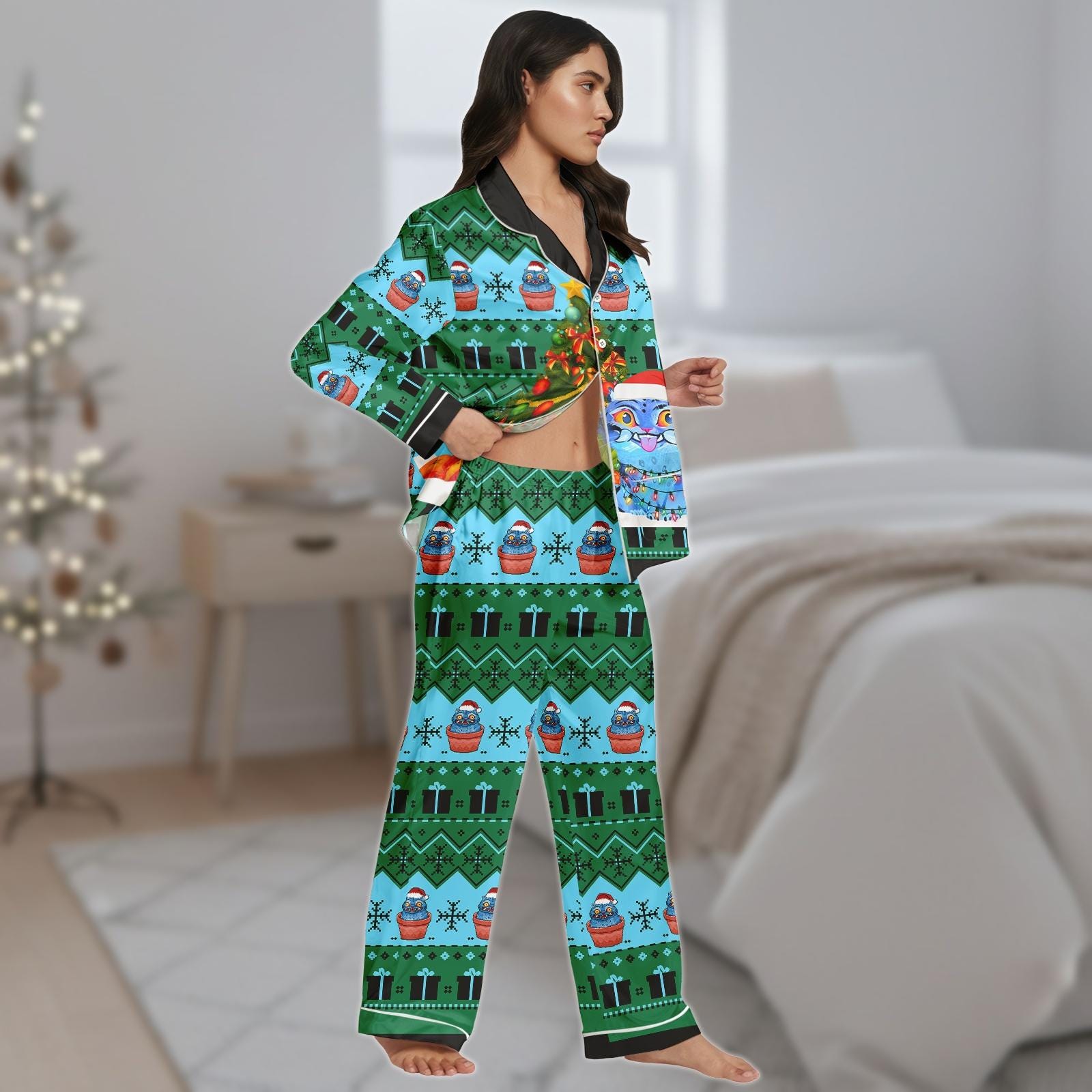 Discover Blue Tiger Christmas Pajamas, Funny Tiger Xmas Pajama Set, Holiday Cat Matching Pajamas Set, Family Christmas Gift