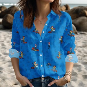 Zootopia Blouse Shirt, Disney Character Linen-look Shirt, Fox And Bunny Button Down Blouse, Cartoon Vacation Shirt, Birthday Gift