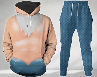 Kung Triton kostym med huva, Den lilla sjöjungfrun karaktärer cosplay, Kung Triton joggingtröja, Disney pappatröja, Lilla sjöjungfrun kostym för män