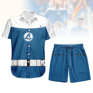 Johnny Storm Costume Button Shirt Shorts, Human Torch Outfit, Fantastic Four Shirt Set, Superhero Vacation Outfit, Johnny Storm Cosplay