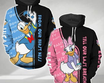 Sudadera con capucha de Disney de los Patos Donald y Daisy, sudadera con capucha personalizada de Disney a juego, regalo de San Valentín, regalo para parejas, regalo de luna de miel
