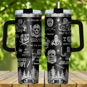 Jason Voorhees Engraved Tumbler 40oz, Friday the 13th Horror Cup, Slasher Movie Drinkware, Scary Gift for Fans, Horror Engraved Tumbler