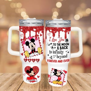 Custom Mickey Mouse Valentine Tumbler, Disney Honeymoon Tumbler, Cartoon 40oz Tumbler, Disney Couple Gift, Stainless Steel Tumbler