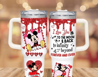 Benutzerdefinierte Micky Maus Valentinstag Becher, Disney Flitterwochen Becher, Cartoon 40 Unzen Becher, Disney Paar Geschenk, Edelstahl Becher