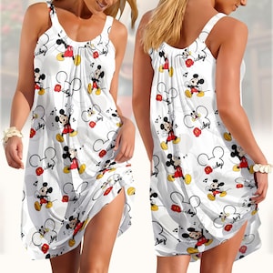 Disney Robe d'été à bretelles Mickey Mouse, Robe de plage Mickey Mouse, Robe décontractée Mickey et ses amis, Robe Disney pour femme, Robe Disneyland