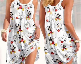 Disney Mickey Sling Sommerkleid, Mickey Mouse Strandkleid, Micky und Freunde Casual Kleid, Disney Kleid für Frauen, Disneyland Kleid