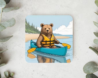 Onderzetter voor thee en koffie | Uniek cadeau Bear Kayak Ocean Funny Novelty Housewarming Gift Art Design Home Decor