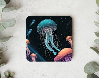 Coaster for Tea and Coffee | Unique Gift Jellyfish Space in drawing style cute love family gift art design Home Decor