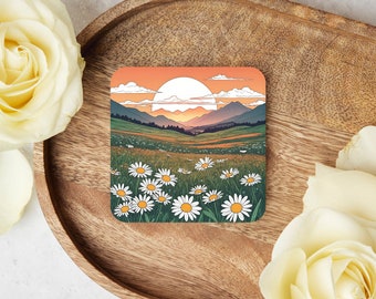 Coaster for Tea and Coffee | Unique Gift Mountain Valley Flower Housewarming Gift Art Design Home Decor