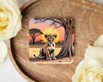 Onderzetter voor thee en koffie | Uniek cadeau Lion Cub Sunset Housewarming Gift Art Design Home Decor