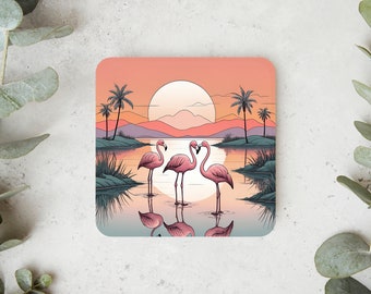 Onderzetter voor thee en koffie | Uniek cadeau Flamingo Sunset Water Mooi Inwijdingsfeest Cadeau Art Design Home Decor