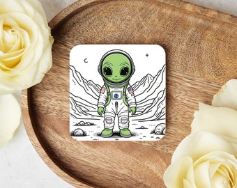 Posavasos para té y café / Regalo único Lindo divertido astronauta alienígena regalo de inauguración de la casa diseño de arte decoración del hogar