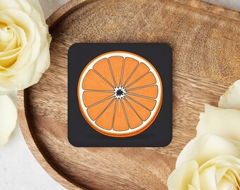 Onderzetter voor thee en koffie | Unieke Coaster Oranje Fruit Segment Half in tekenstijl cadeau kunst ontwerp Home Decor