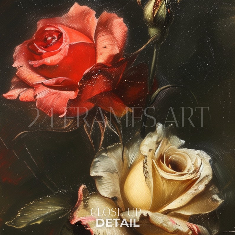 Dark Moody Red Rose Painting Wall Art Antique Rose Print Moody Flower ...