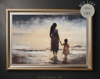 Antique Woman and Child Painting Motherhood Wall Art Mothers Day Gift for Mom and Child Portrait Mother Daughter Art Print Digital Download