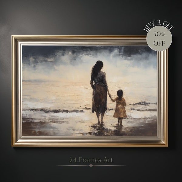 Antique Woman and Child Painting Motherhood Wall Art Mothers Day Gift for Mom and Child Portrait Mother Daughter Art Print Digital Download