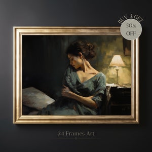 Antique Woman Portrait Oil Painting Woman Wall Art Antique Room Decor Farmhouse Woman Painting Portrait Woman Art Print Digital Download