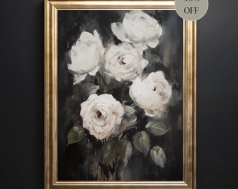 Moody Dark Rose Painting Antique Moody Flower Painting Wall Art Antique Flower Print Antique Botanical Painting Wall Art Antique Rose Print