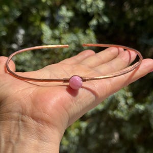 Agate Pink Copper Choker necklace, Metal Choker, Women&#39;s Copper Jewelry, Copper Collar Necklace, Copper Wier Wrap Necklace, Wire Wrap Choker