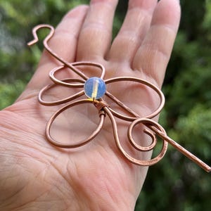 Opal Spiral Hair Pin, Barrete Metal Hair Pin, Pure Copper, Hair Fork, Wire Hair Clips, Copper Barrete, Hair Stick, Hair Slide, Great for Bun