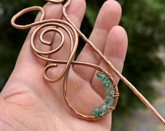 Copper Hair Barrette: Celtic Knot Hair Slide with Green Rock Crystal