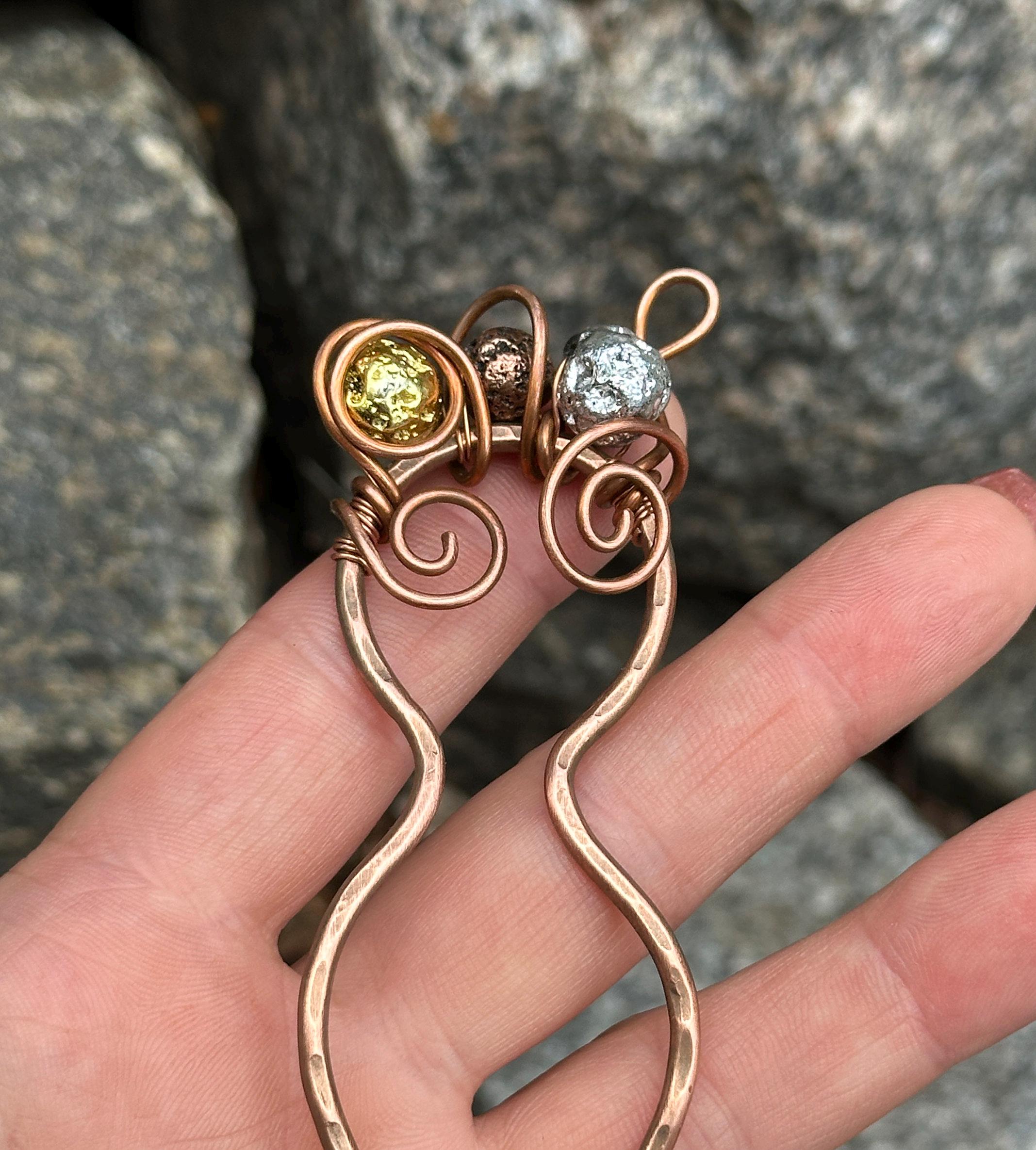 Handmade Copper Hair Pin: Volcanic Lava Hair Barrette - Etsy display picture 2