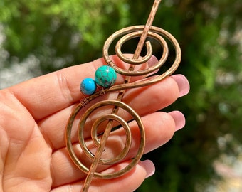 Copper Hair Pin with Turquoise: Celtic Knot Hair Slide