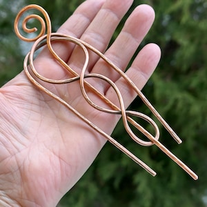 Hair Bun Holder Hair Stick, Copper Hair Pin, Wire Wrapped Hair Slide, Hair Slide Long Hair, Minimalist Rustic Copper Hair Accessories