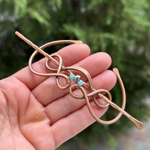 Crystals Copper Hair Pin Hair Stick, Hammered copper hair clip, Rustic shawl pins, Hair Slide Long Hair, Metal Hair Slide