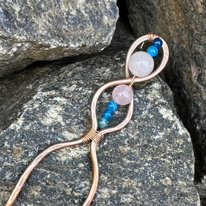 Hammered Copper Hair Fork: Beaded Metal Hair Pin